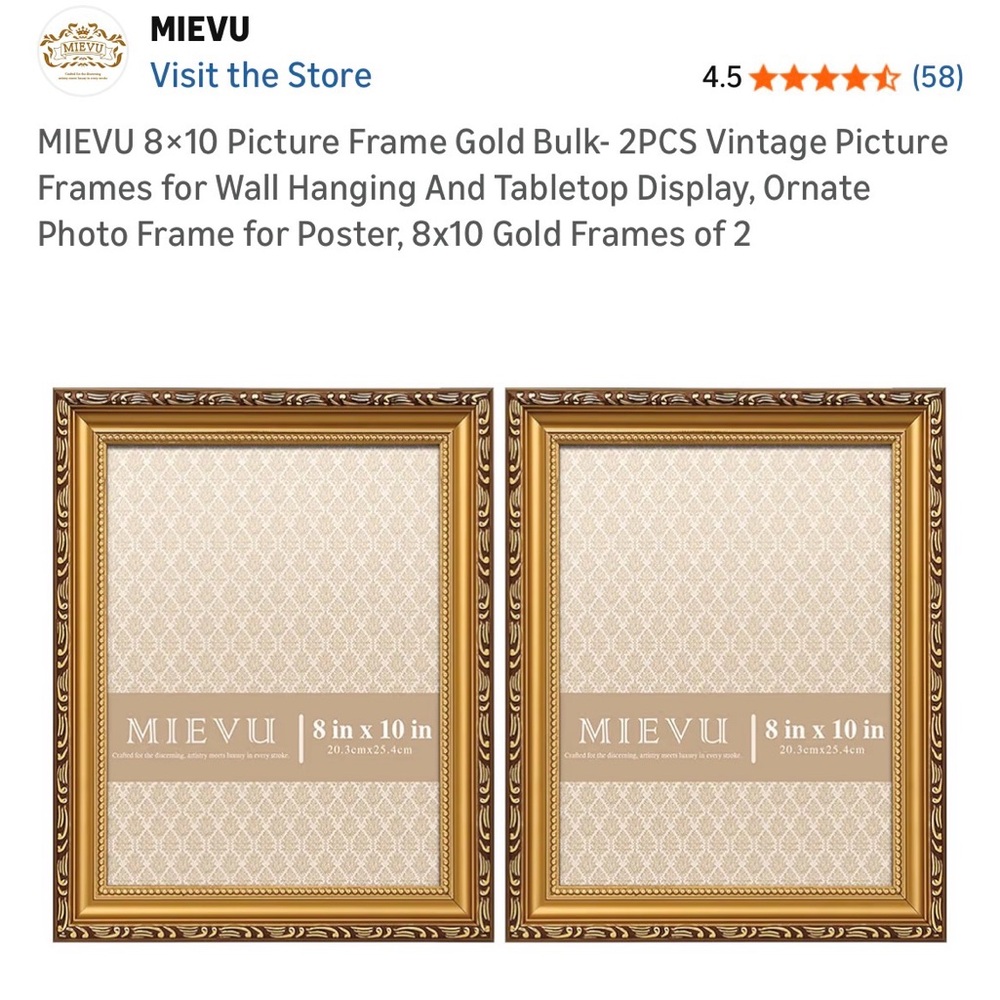 Gold Ornate 8x10 Picture Frame Set
